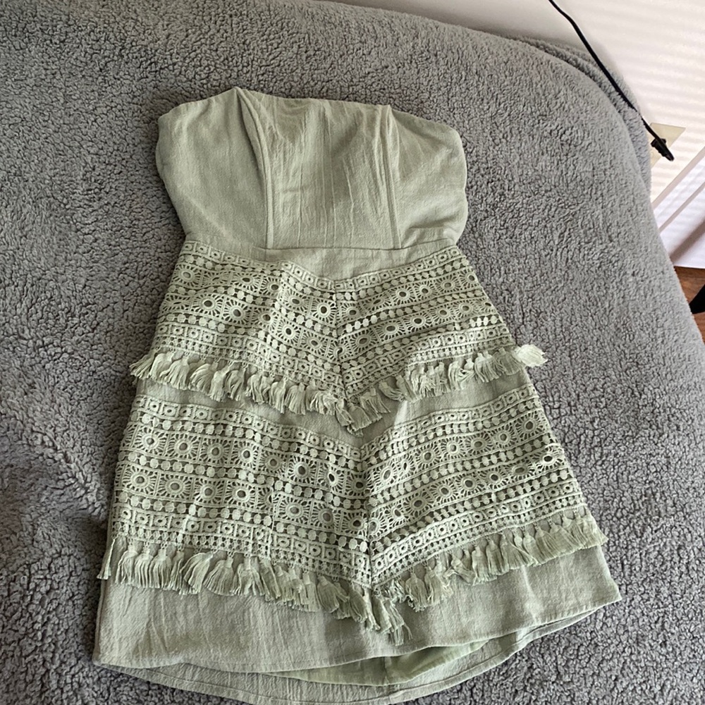 Light green strapless mini dress